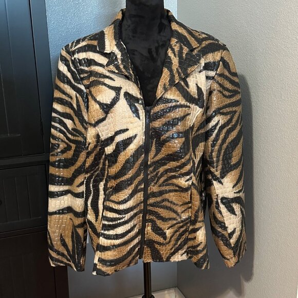 Selene Sport Jackets & Blazers - Selene Sport Womens Faux Leather Jacket 1X Animal Print Retro Rock Edgy Glam